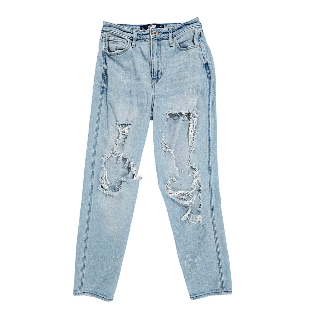Hollister Ultra High-Rise Mom Jean Womens 1R W25 L27 Light Blue Distressed‎